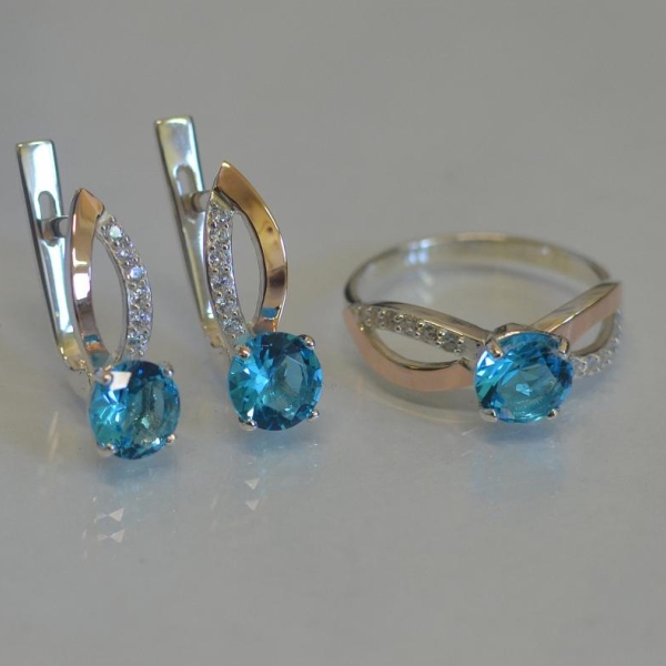 Срібний комплект зі вставками з золота