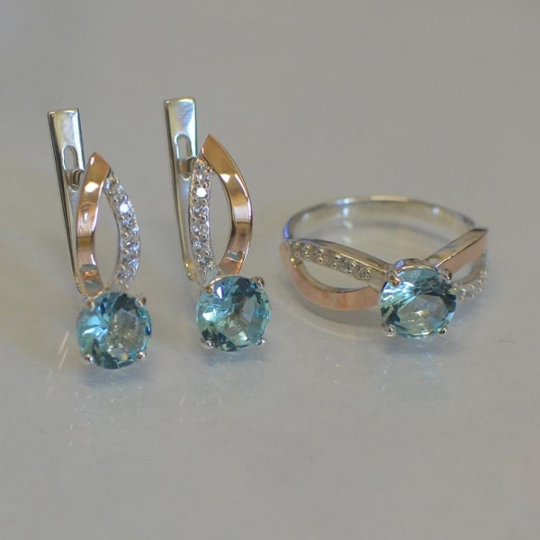 Срібний комплект зі вставками з золота