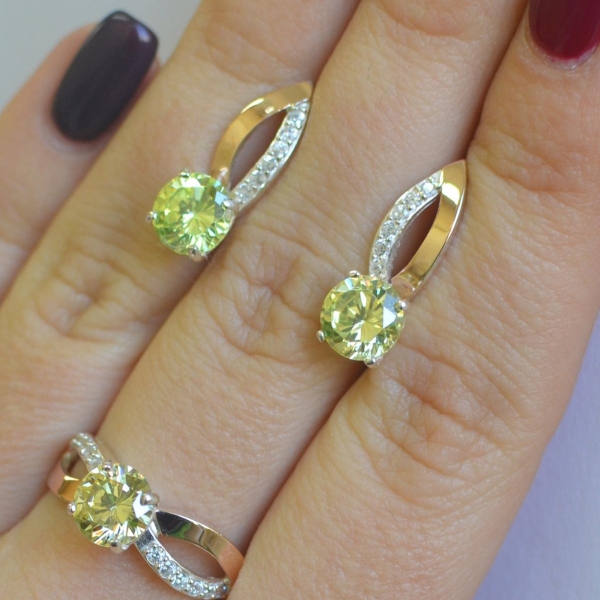 Срібний комплект зі вставками з золота