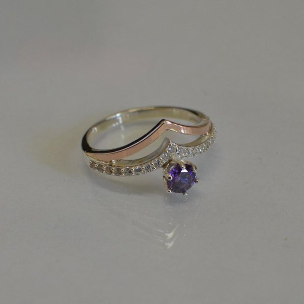 Срібна каблучка з золотими пластинами