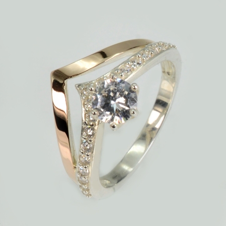 Срібна каблучка з золотими пластинами