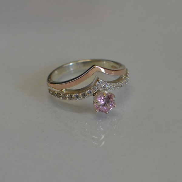 Срібна каблучка з золотими пластинами