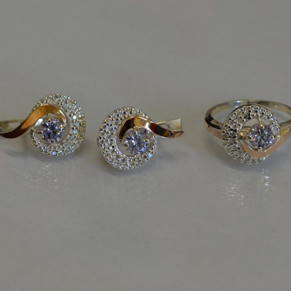 Срібний набір з золотими накладками