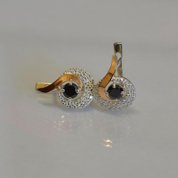 Срібні сережки  зі вставками з золота