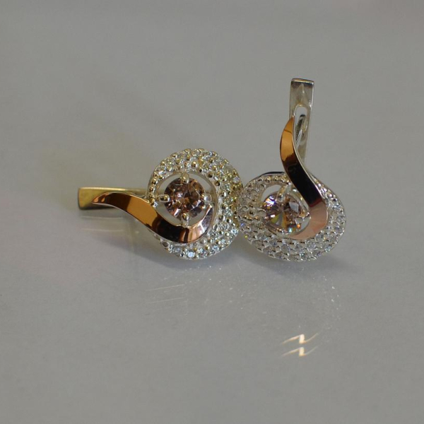 Срібні сережки  зі вставками з золота