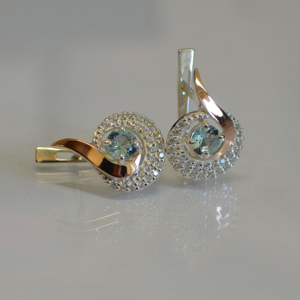 Срібні сережки  зі вставками з золота