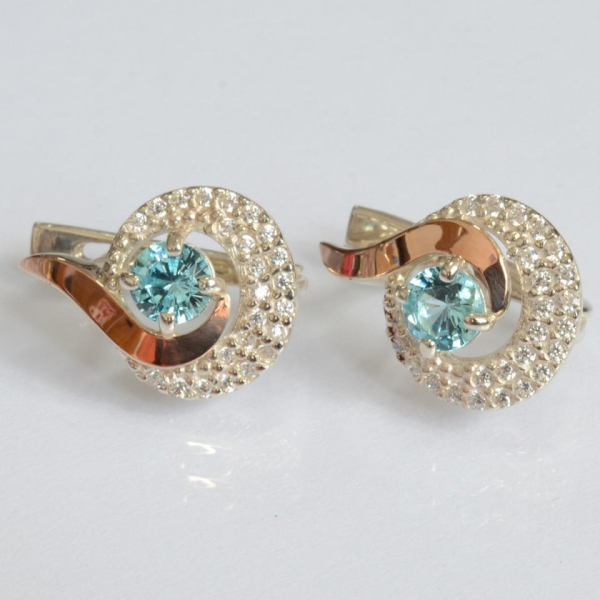 Срібні сережки  зі вставками з золота