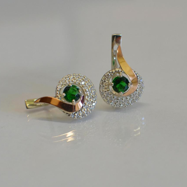 Срібні сережки  зі вставками з золота