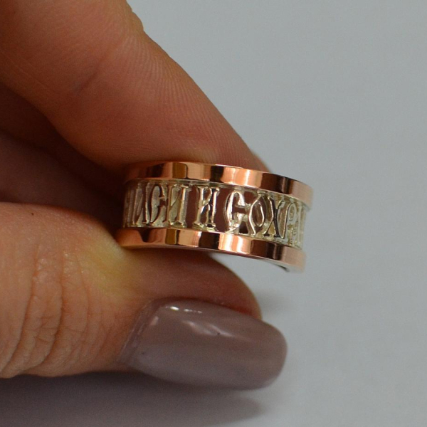 Срібна каблучка з пластинами із золота