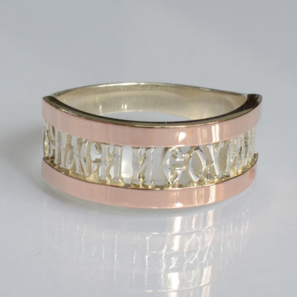 Срібна каблучка з пластинами із золота