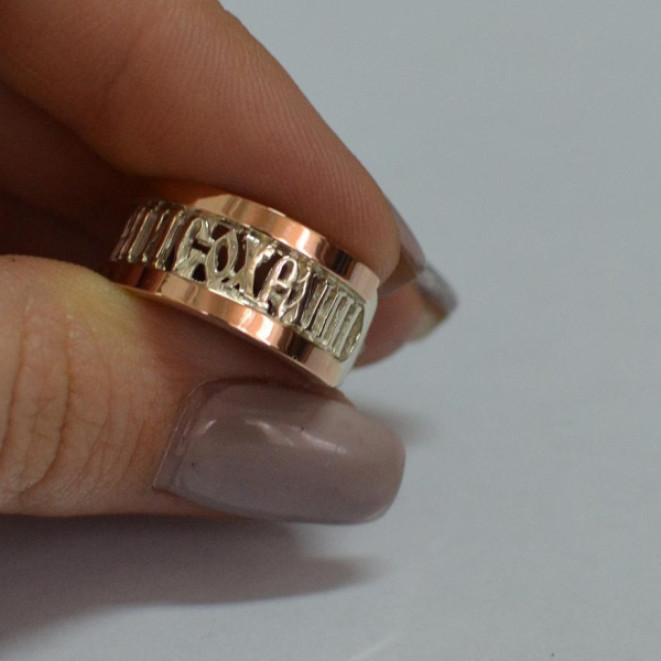 Срібна каблучка з пластинами із золота