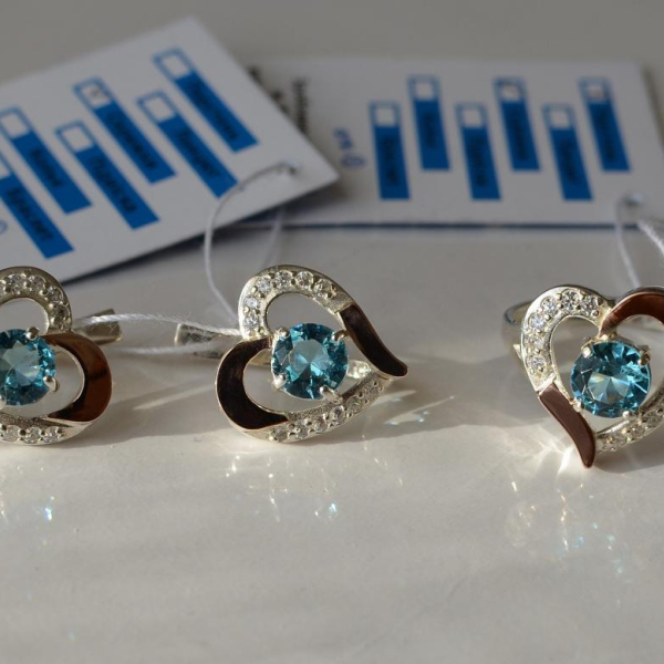 Срібний комплект зі вставками з золота