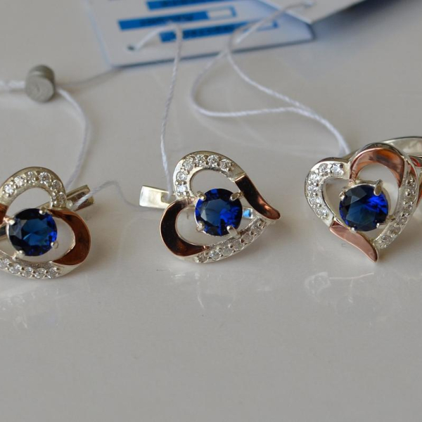 Срібний комплект зі вставками з золота