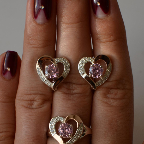 Срібний комплект зі вставками з золота