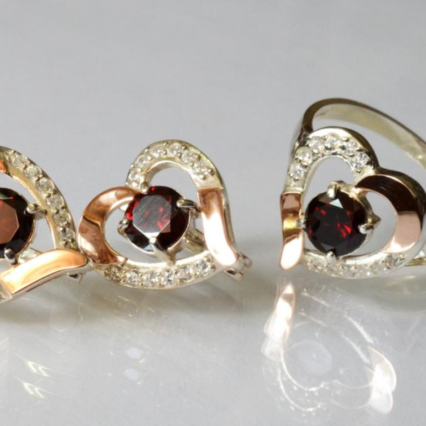 Срібний комплект зі вставками з золота