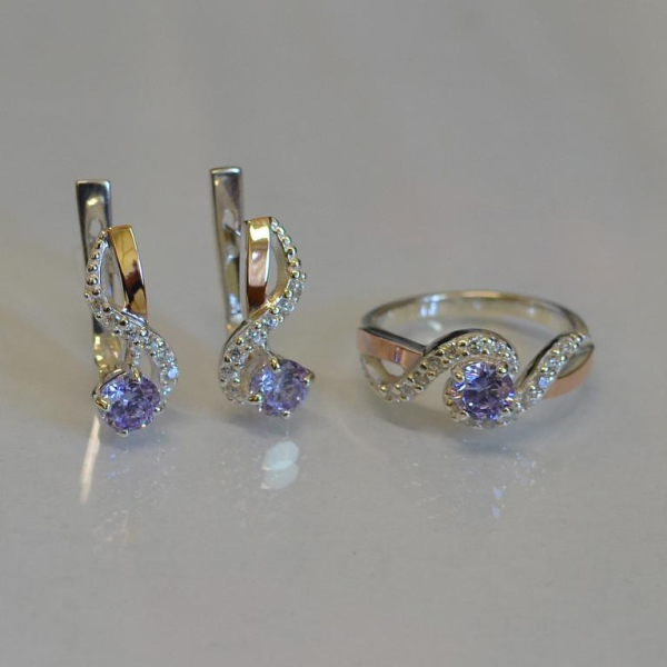 Срібний комплект з накладками з золота