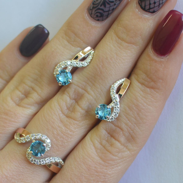 Срібний комплект з накладками з золота