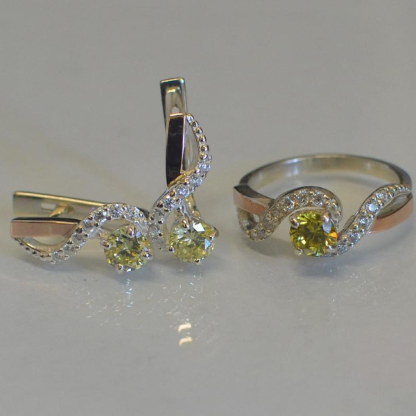 Срібний комплект з накладками з золота