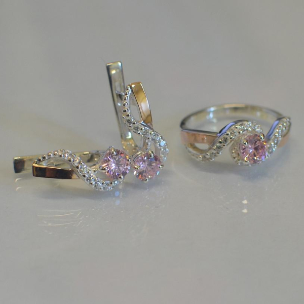 Срібний комплект з накладками з золота