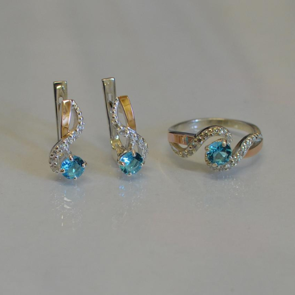 Срібний комплект з накладками з золота