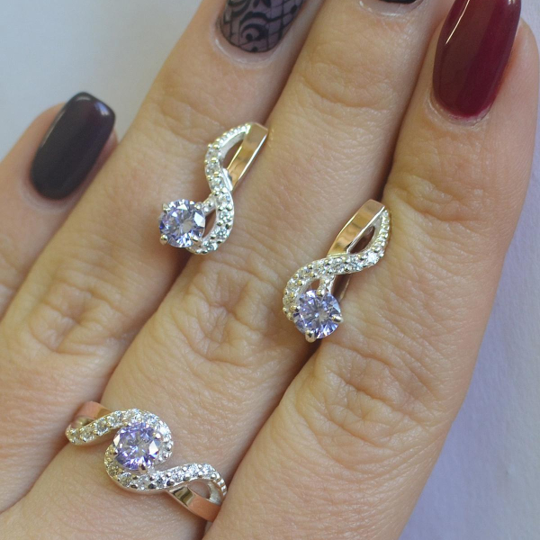 Срібний комплект з накладками з золота