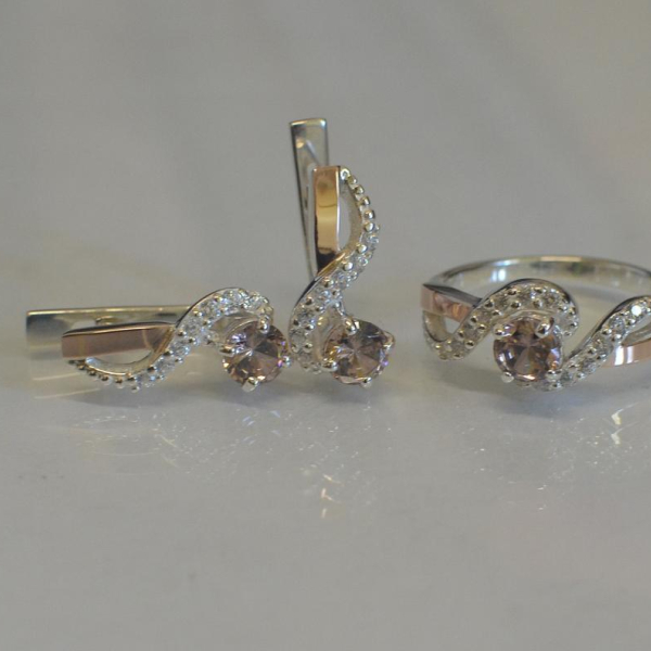 Срібний комплект з накладками з золота