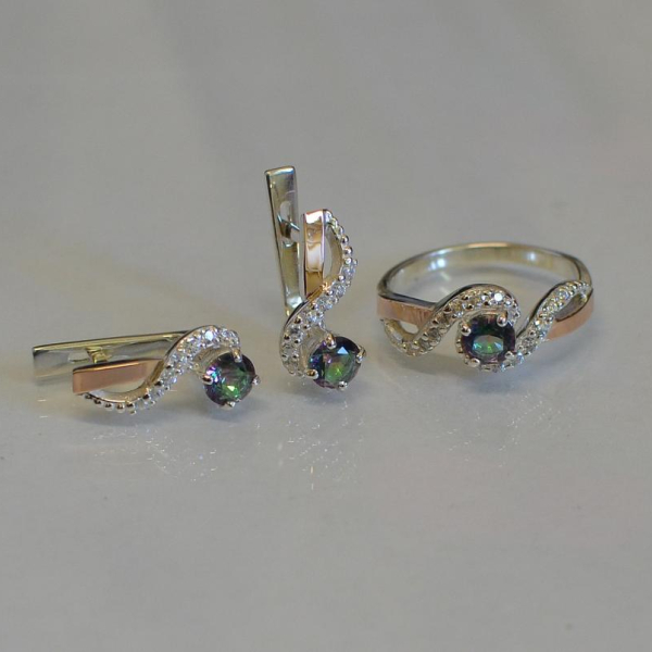 Срібний комплект з накладками з золота