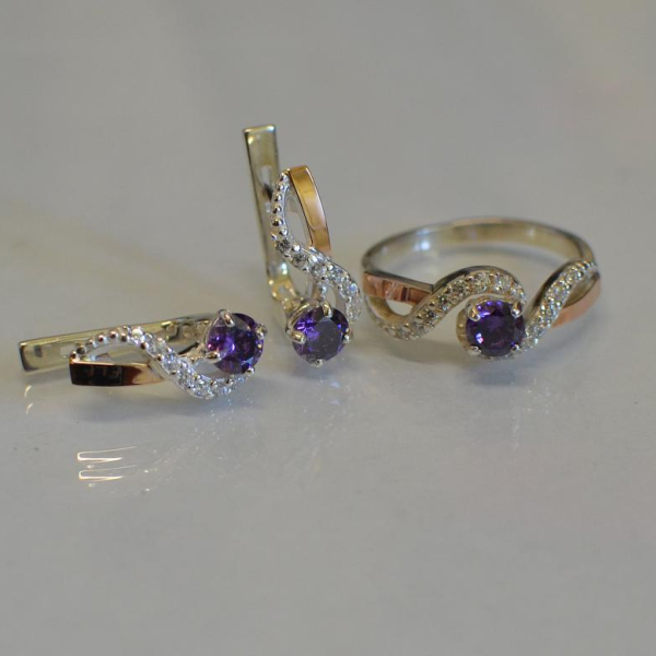 Срібний комплект з накладками з золота