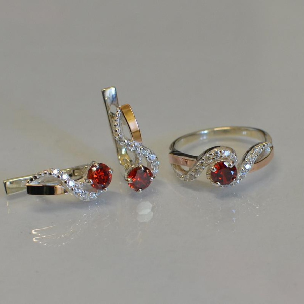 Срібний комплект з накладками з золота