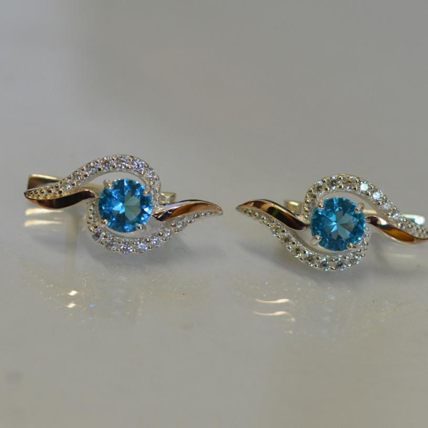 Серебряные серьги с  накладками из золота