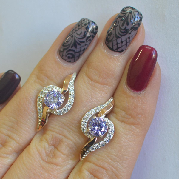 Серебряные серьги с  накладками из золота