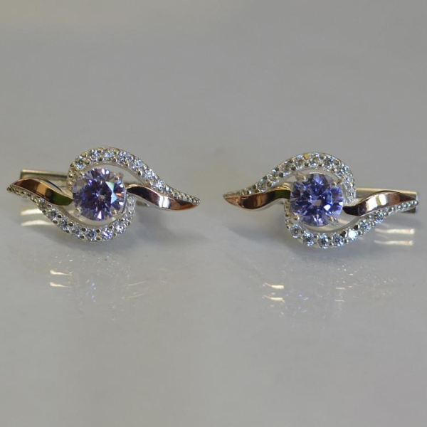 Серебряные серьги с  накладками из золота