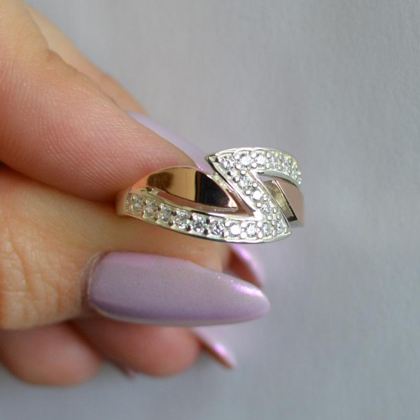 Срібна каблучка з накладками з золота