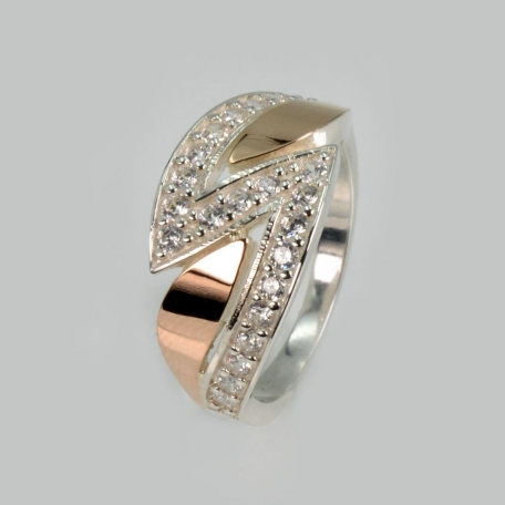 Срібна каблучка з накладками з золота