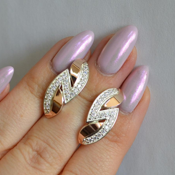 Серебряные серьги  с пластинами из золота