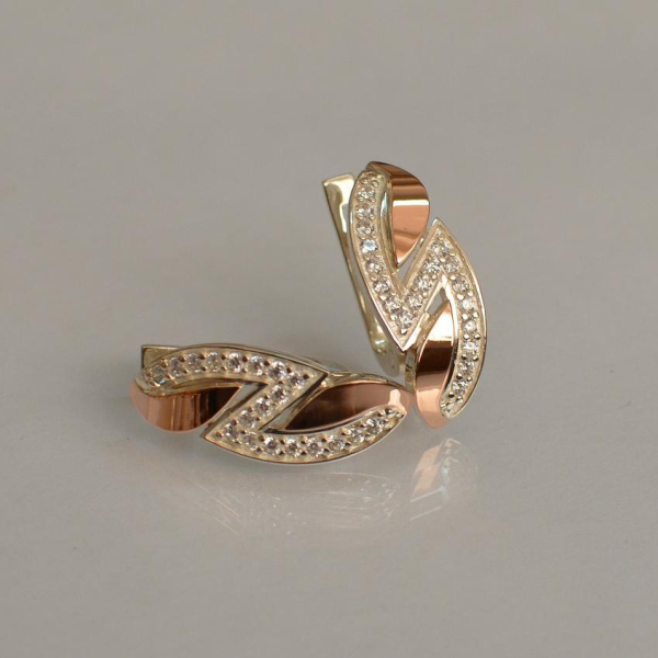 Серебряные серьги  с пластинами из золота