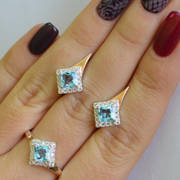 Срібний комплект з золотими вставками