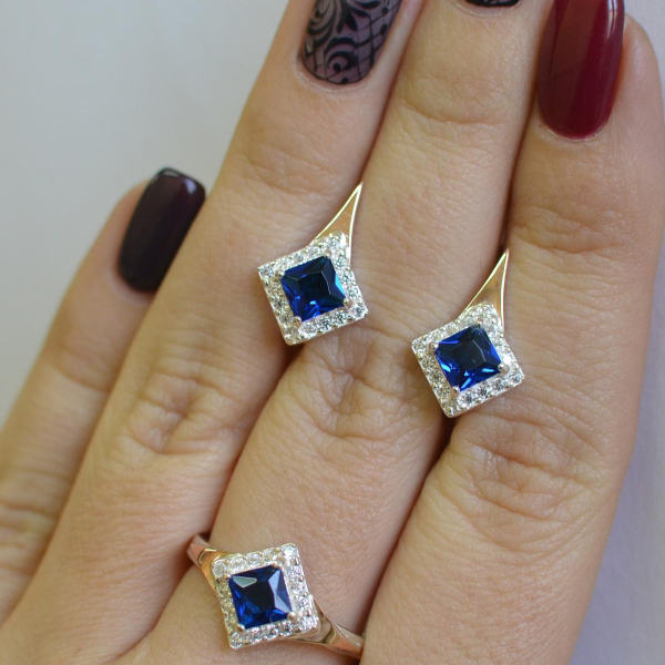 Срібний комплект з золотими вставками