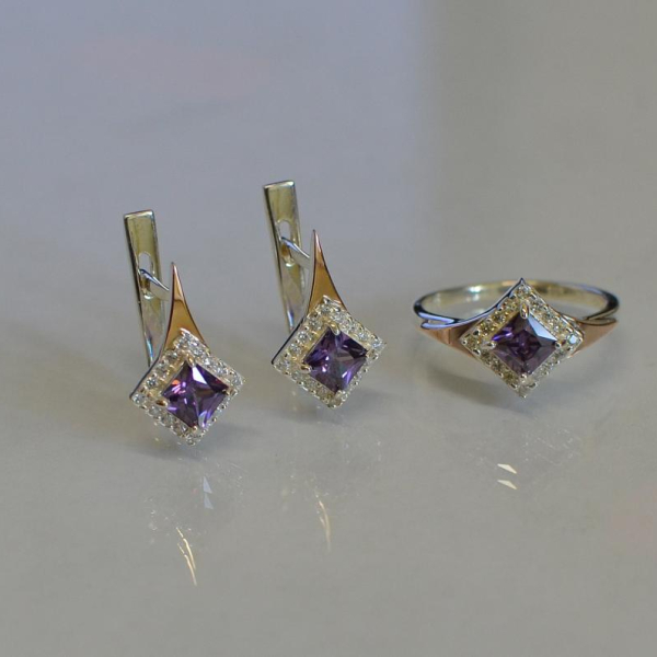 Срібний комплект з золотими вставками