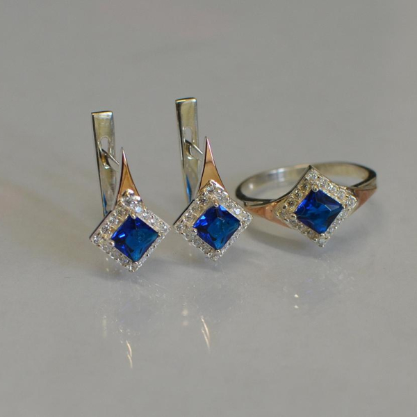 Срібний комплект з золотими вставками