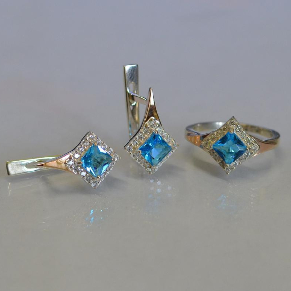 Срібний комплект з золотими вставками