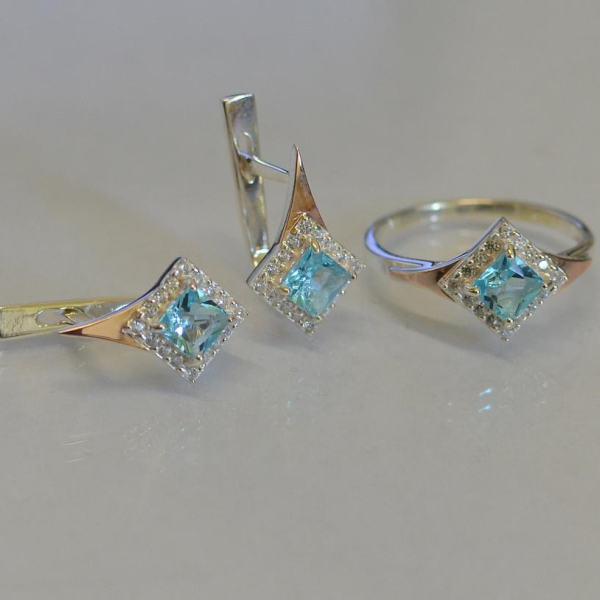 Срібний комплект з золотими вставками