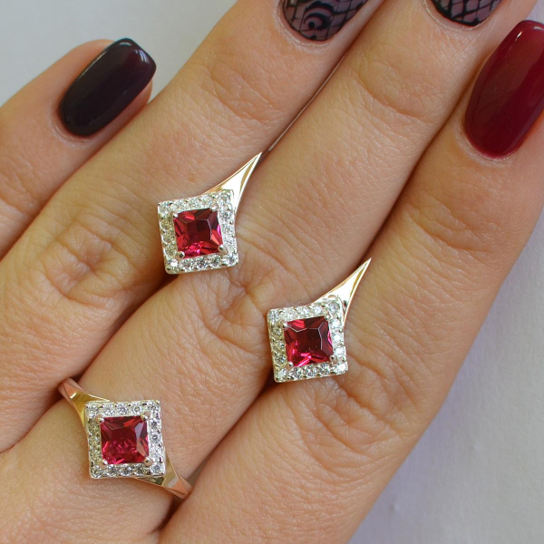 Срібний комплект з золотими вставками