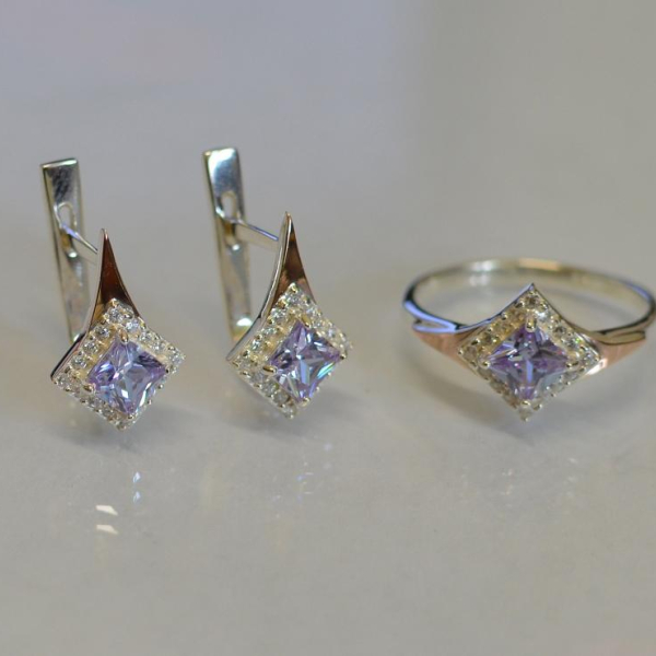 Срібний комплект з золотими вставками