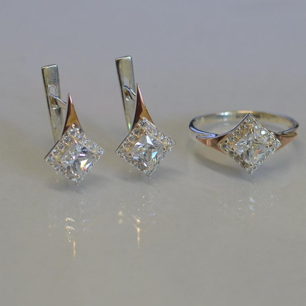 Срібний комплект з золотими вставками