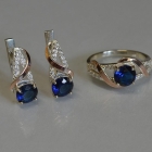 Срібний комплект прикрас з золотими вставкми