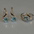 Срібний комплект прикрас з золотими вставкми