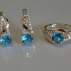 Срібний комплект прикрас з золотими вставкми