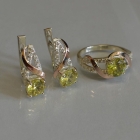 Срібний комплект прикрас з золотими вставкми