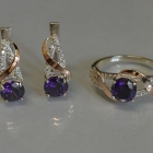 Срібний комплект прикрас з золотими вставкми